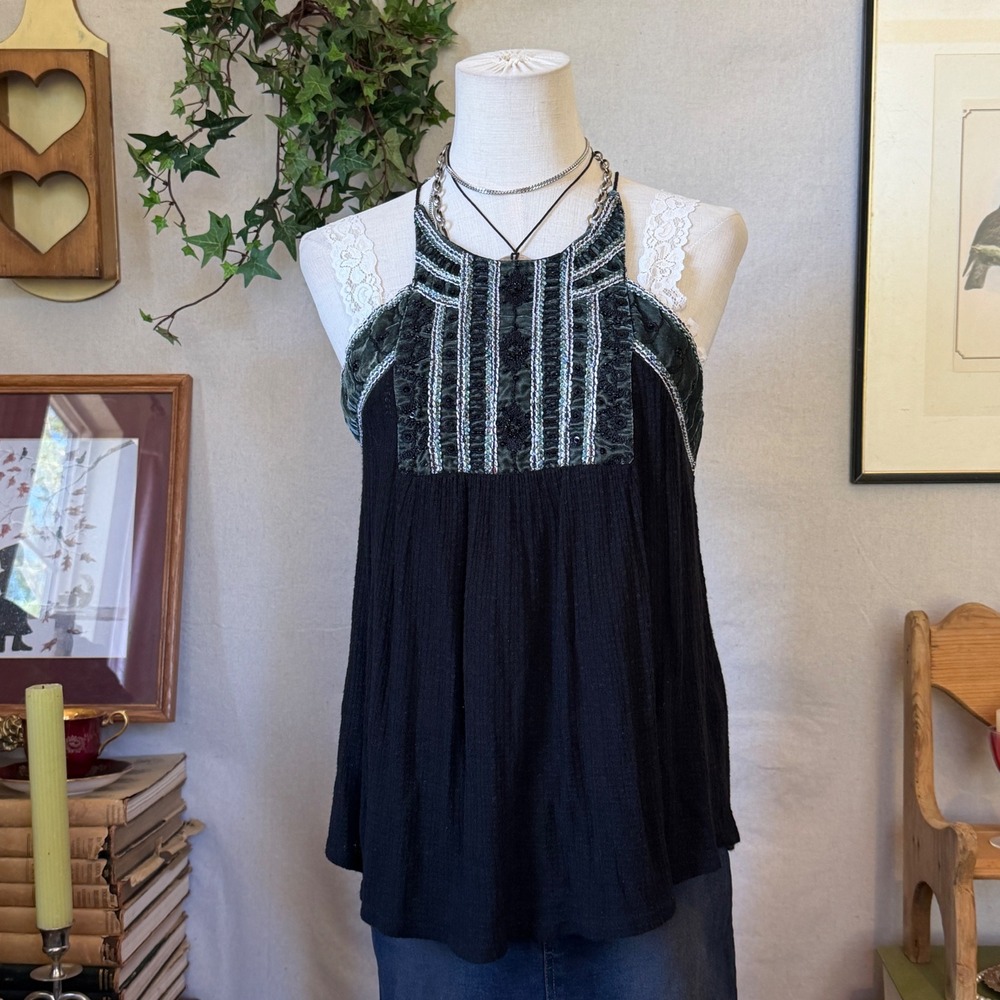 Black Green Velvet Sparkly Top Embroidered Whimsygoth Boho S Dark Romantic